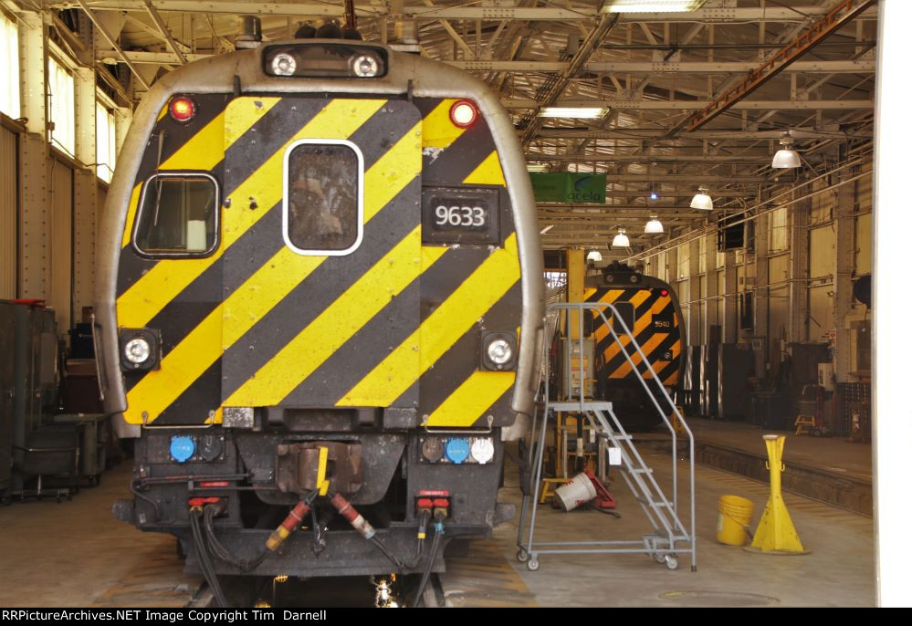 AMTK 9633, 9640 in the cab car shop.